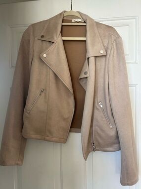 Reille Beige Taupe Suede-Look Moto Jacket